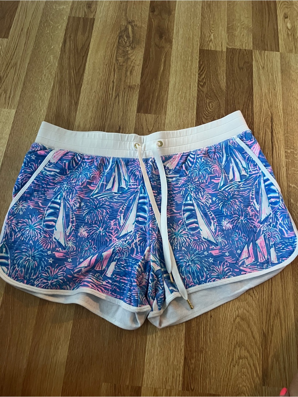 Lilly Pulitzer Blue & Pink Sailboat Print Athletic Shorts